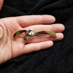 Vintage Large Jewel Gold Tone Abstract Zig Zag Pin Brooch